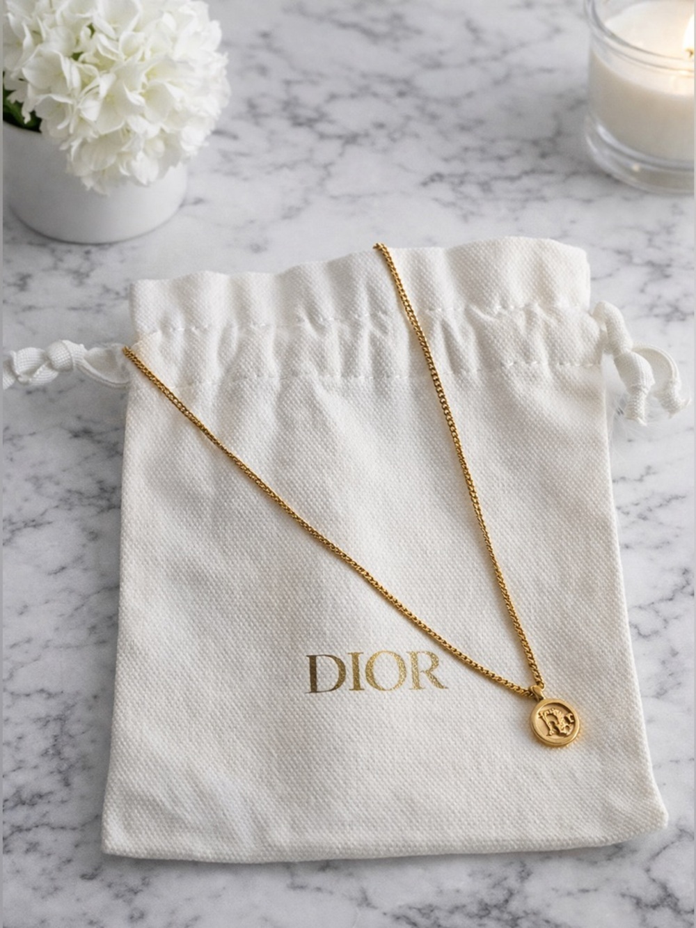 DIOR Vintage Gold Circle Oblique Logo Pendant Necklace CD Branding Authentic - Picture 2 of 7